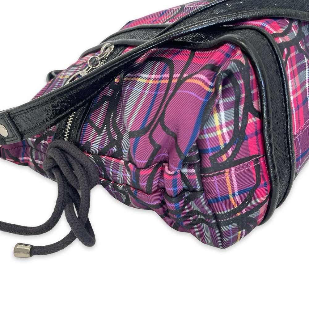 Coach Pink Plaid Signature Tote with Navy Trim - Picture 2 of 14